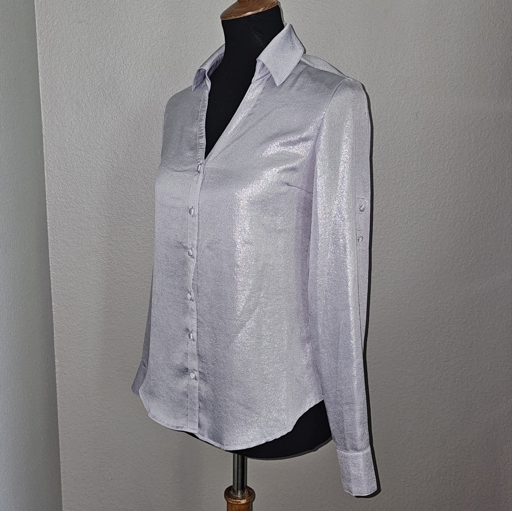 Express icy blue shimmer button down Blouse xs